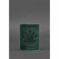 Кожаная обложка для паспорта с украинским гербом зеленая