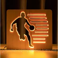 Світильник нічник ArtEco Light з дерева LED "Баскетболіст з м'ячем" з пультом та регулюванням світла, колір теплий білий