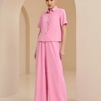 Костюм блуза з коротким рукавом та брюки палацо віскоза жатка рожевий