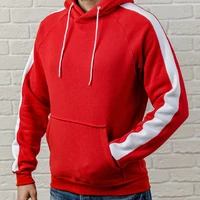 Красная мужская толстовка с капюшоном, теплая худи с лампасами, кофта, кенгурушка / ОСЕНЬ-ЗИМА