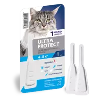 Капли Ultra Protect от блох и клещей для кошек весом 4-8 кг
