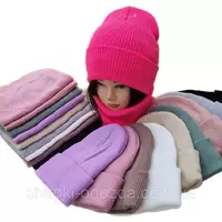 91029. Комплект зимовий для дівчинки-підлітка шапка і снуд, Фліс різні кольори (3-20 років)
