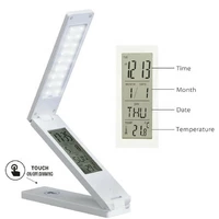 Настольная лампа 18LED/ Часы+Дата+Температура/ аккумуляторная/ ЗУ MicroUSB