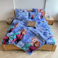 Двуспальное постельное белье LeLIT 0781 ярко голубое с синим, принт "Эльза"
