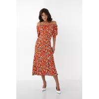 Длинное платье с пышными рукавами Crep - оранжевый цвет, S (есть размеры)