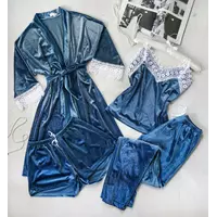 Піжама жіноча 4в1 (сіро-блакитний)